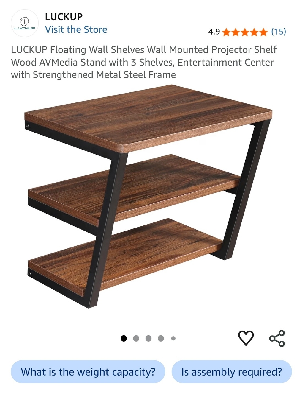 Brown Wood and Black Metal Floating Wall Shelf - 3-Tier